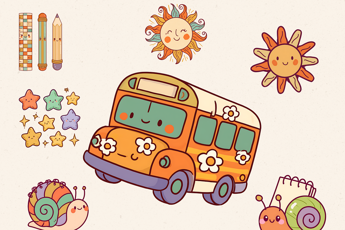 RETRO GROOVY BACK TO SCHOOL CLIPART, an Object Illustration by Daring Digies (Photo 6 of 11)