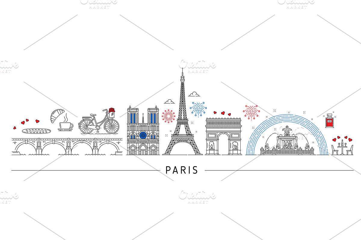 Paris silhouette, France travel, an Illustration by Vector Tradition
