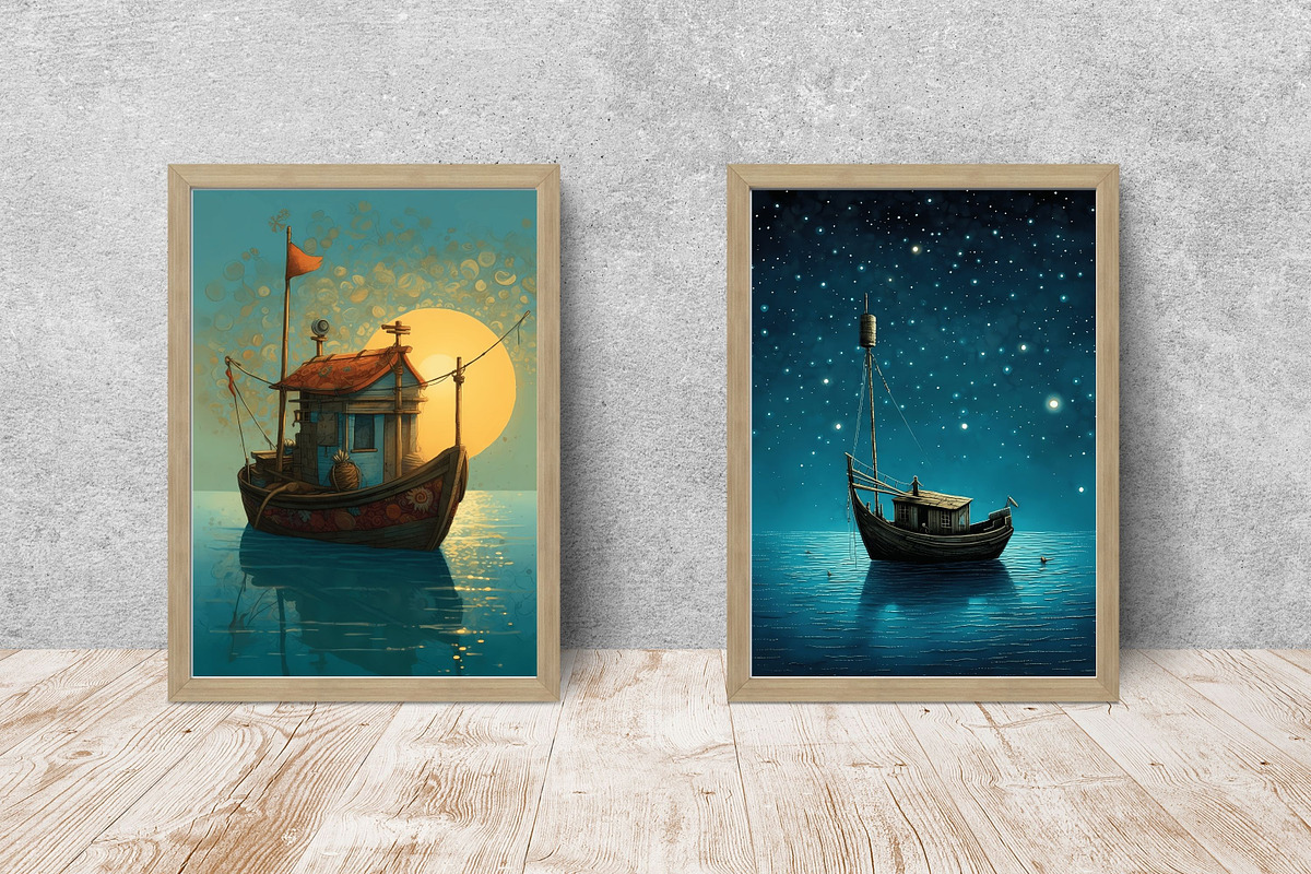 Whimsical Fishing Boats 5x7 Postcard, a Transportation Illustration by Mermaids Cove (Photo 6 of 9)