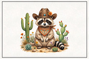 Cowboy Raccoon Western Desert Cactus, an Animal Illustration by CraftArtStudio (Thumbnail 1 of 4)
