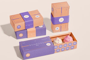 Four Take Away Bakery Box Mockup