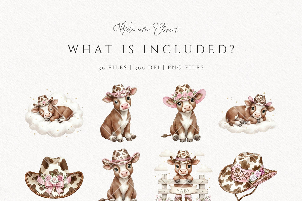 Hareford Cowgirl Cow Western Baby, an Animal Illustration by Invite to Clipart (Photo 3 of 7)