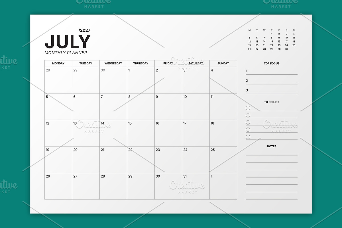 2027 Monthly Planner (MP049-27-L2), a Stationery Template by mikhailmorosin (Photo 3 of 7)
