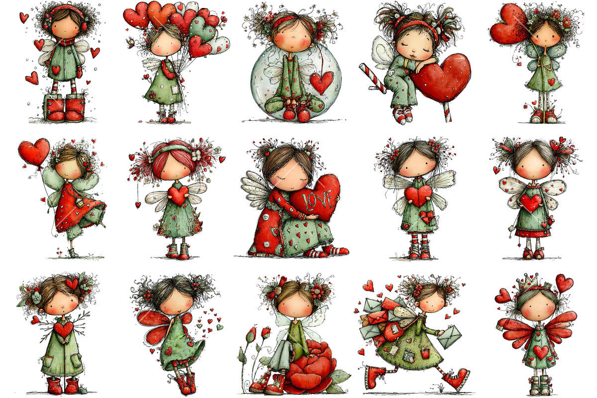 Whimsical Valentine's Fairy Clipart, an Illustration by OK Design (Photo 3 of 6)