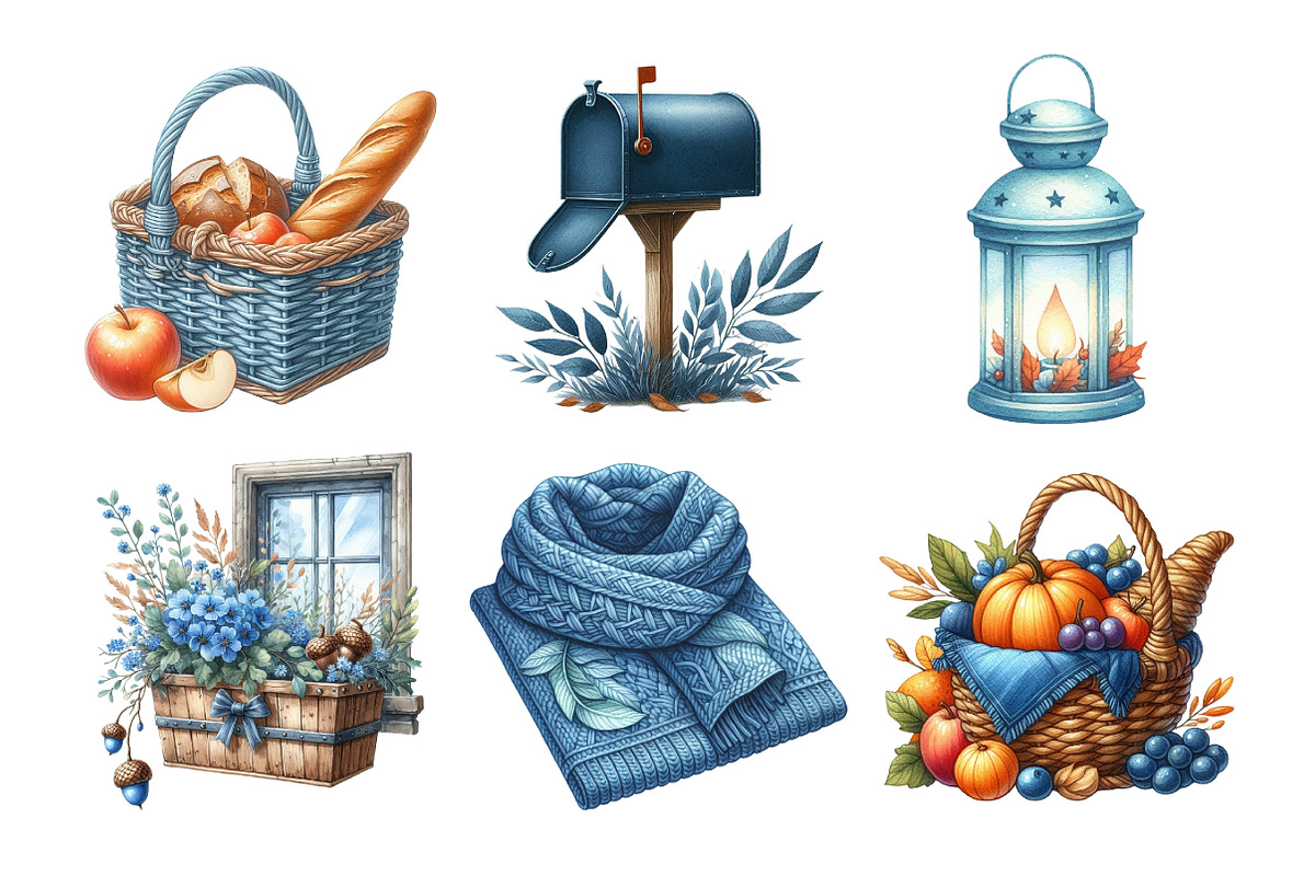Blue Autumn Cottage Clipart, an Illustration by Daily.Designs (Photo 5 of 5)