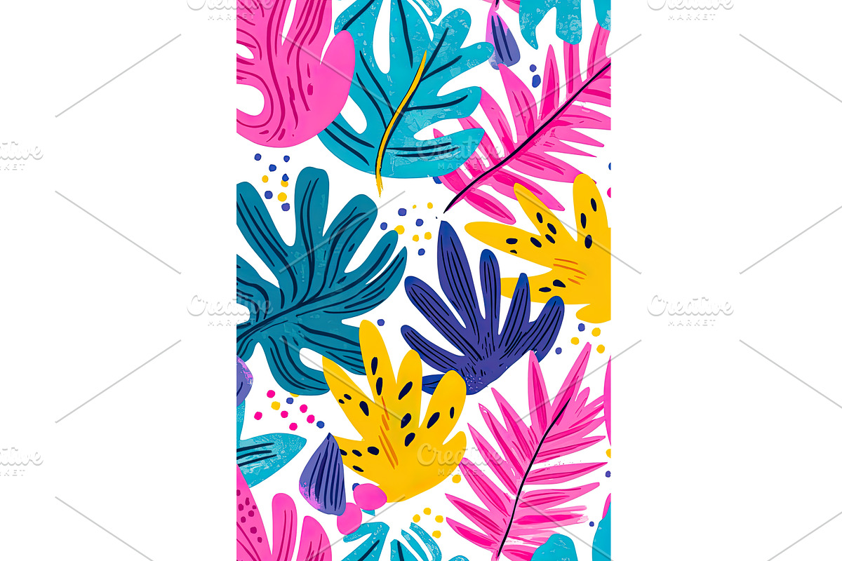 Colorful tropical leaf pattern with, an Illustration by Lermont51