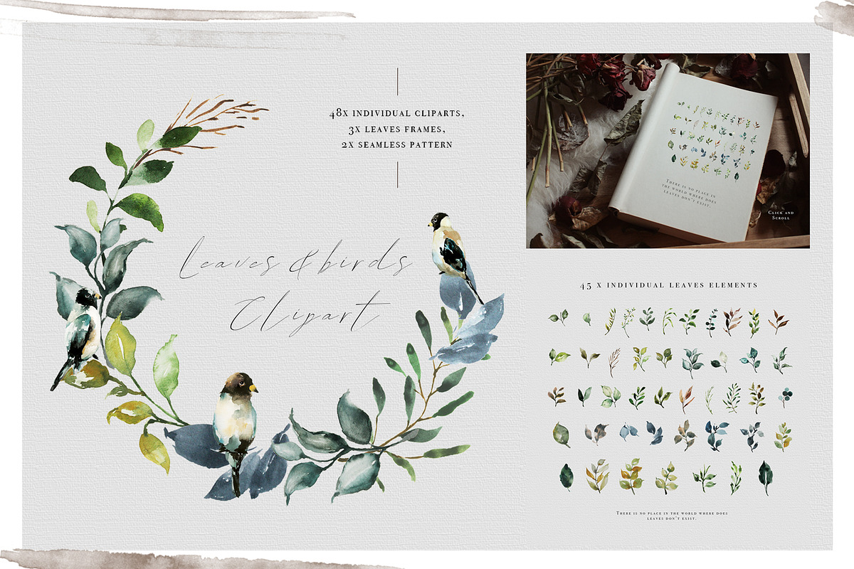 Watercolor Greenery Leaves, an Animal Illustration by WalaPalette (Photo 1 of 9)