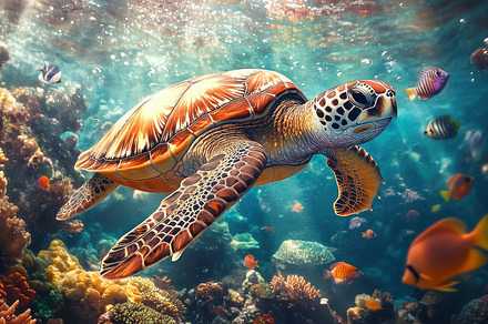 Sea turtle swims in the ocean, a Background Photo by Pixeness
