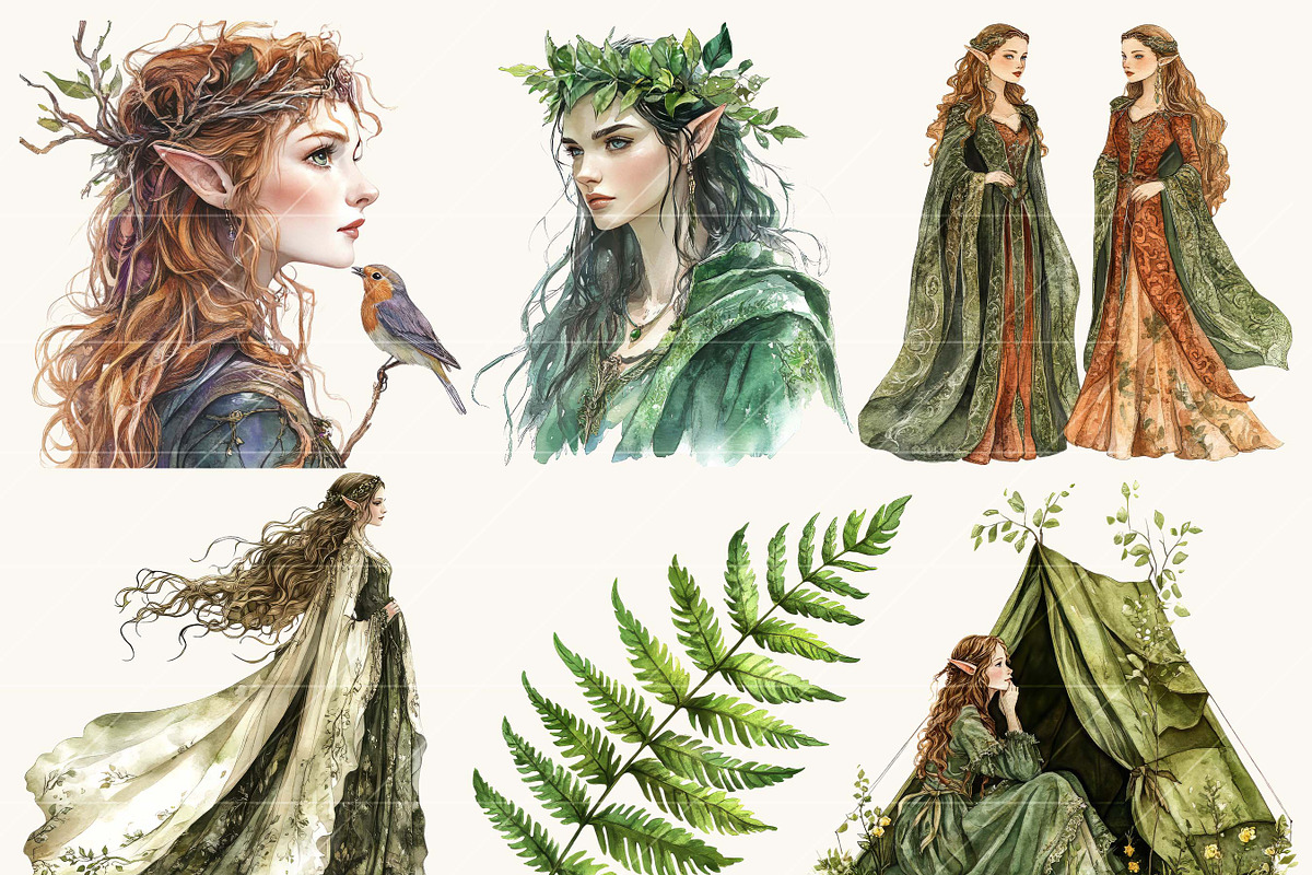 Watercolor Elven Reign Clipart, a Person Illustration by BusyDaydesign (Photo 2 of 9)