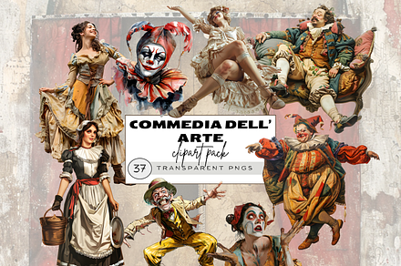 COMMEDIA DELL' ARTE CLIPART SET, a Person Illustration by Daring Digies