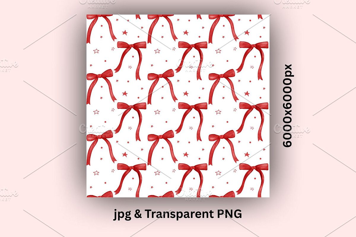 Red Bows & Stars Seamless Pattern, an Illustration by Stellalunarts (Photo 2 of 3)