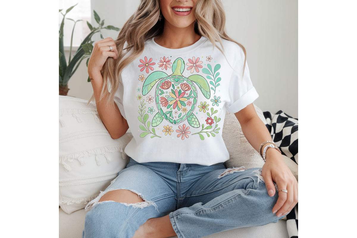 Floral Sea Turtle Summer PNG, an Illustration by TatiMockup (Photo 1 of 6)