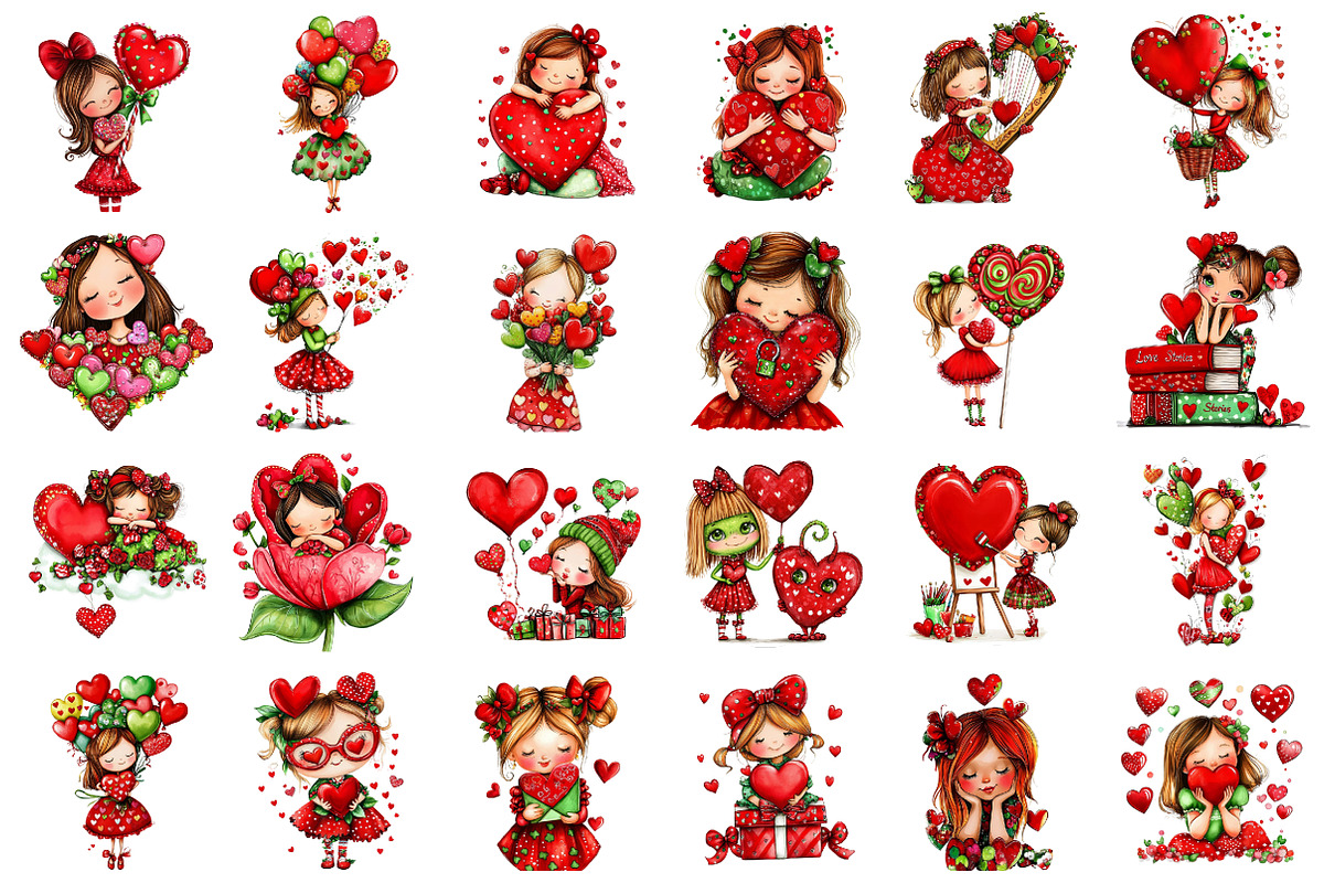 Whimsical Valentine Cute-girl Clipar, an Illustration by designcity5 (Photo 2 of 5)