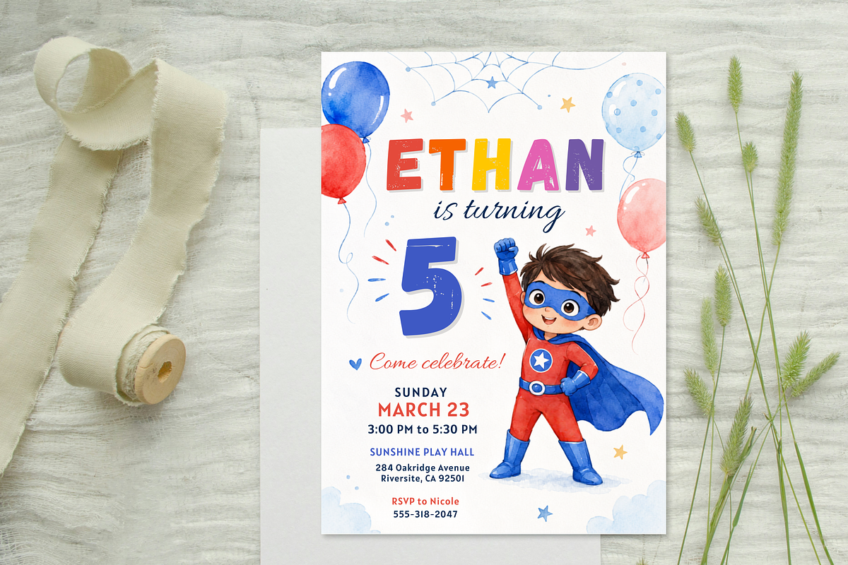 Superhero Birthday Invitation, an Invitation Template by heynomi (Photo 1 of 19)