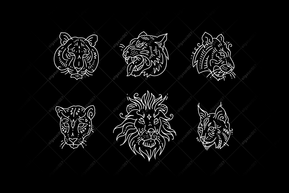 Wild cats line art, an Animal Illustration by OlgaSoi007 (Photo 2 of 8)