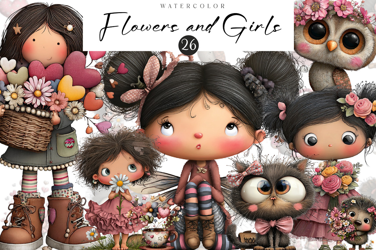 Flowers and Girls Clipart Bundle, an Illustration by CreationArt (Photo 1 of 5)
