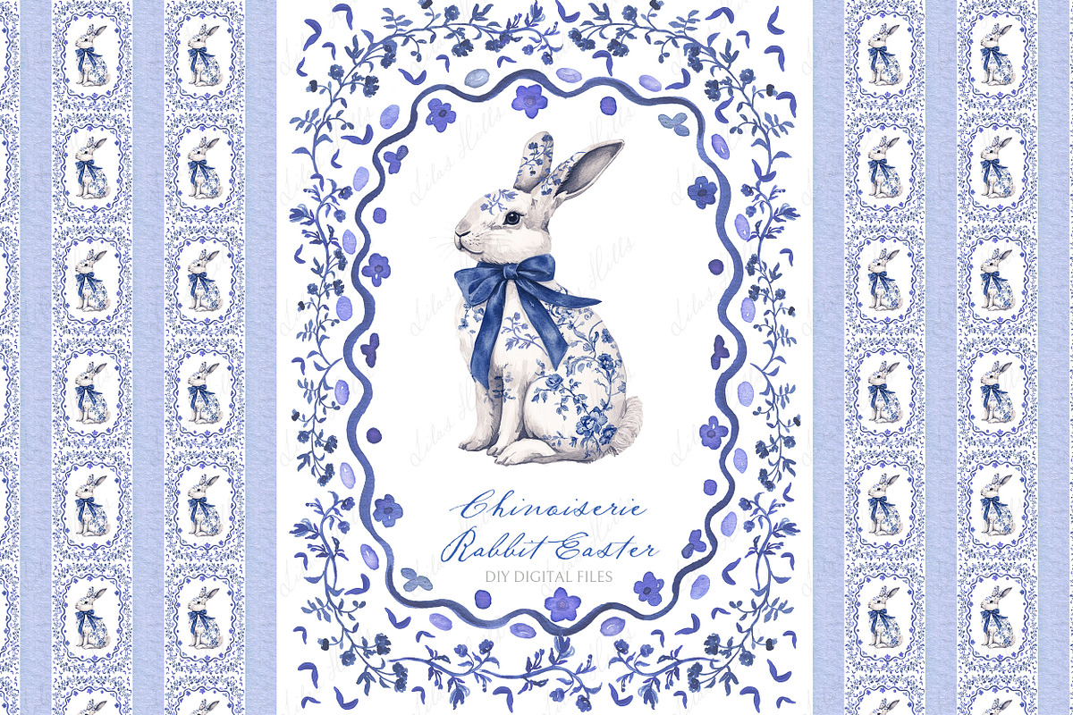 Chinoiserie Rabbit Flowers Easter, a Graphic by LABFcreations (Photo 3 of 4)