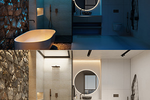 A bathroom with different ambiances, an Architecture Photo by Pozitivo
