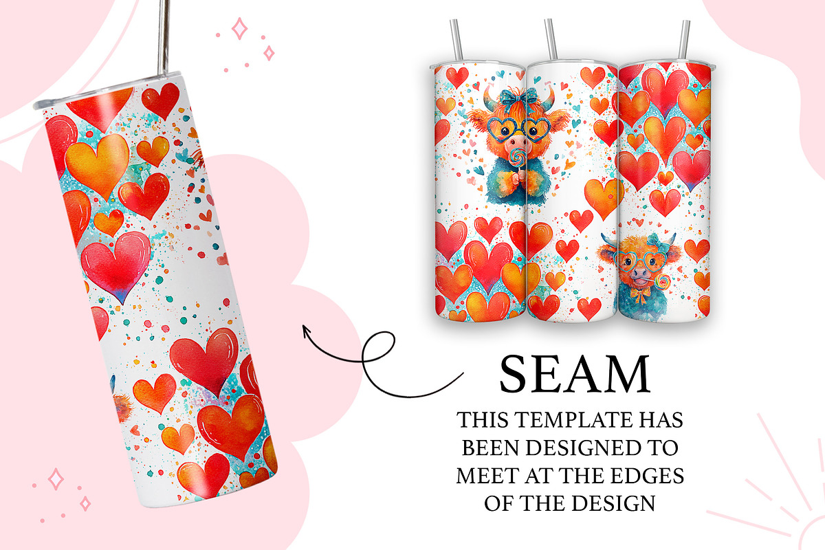 Highland Cow Valentine Hearts PNG, a Pattern Graphic by TumblerArtDS (Photo 2 of 3)