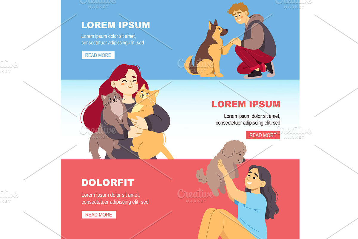 pets and owners. cartoon characters, an Animal Illustration by Multigon