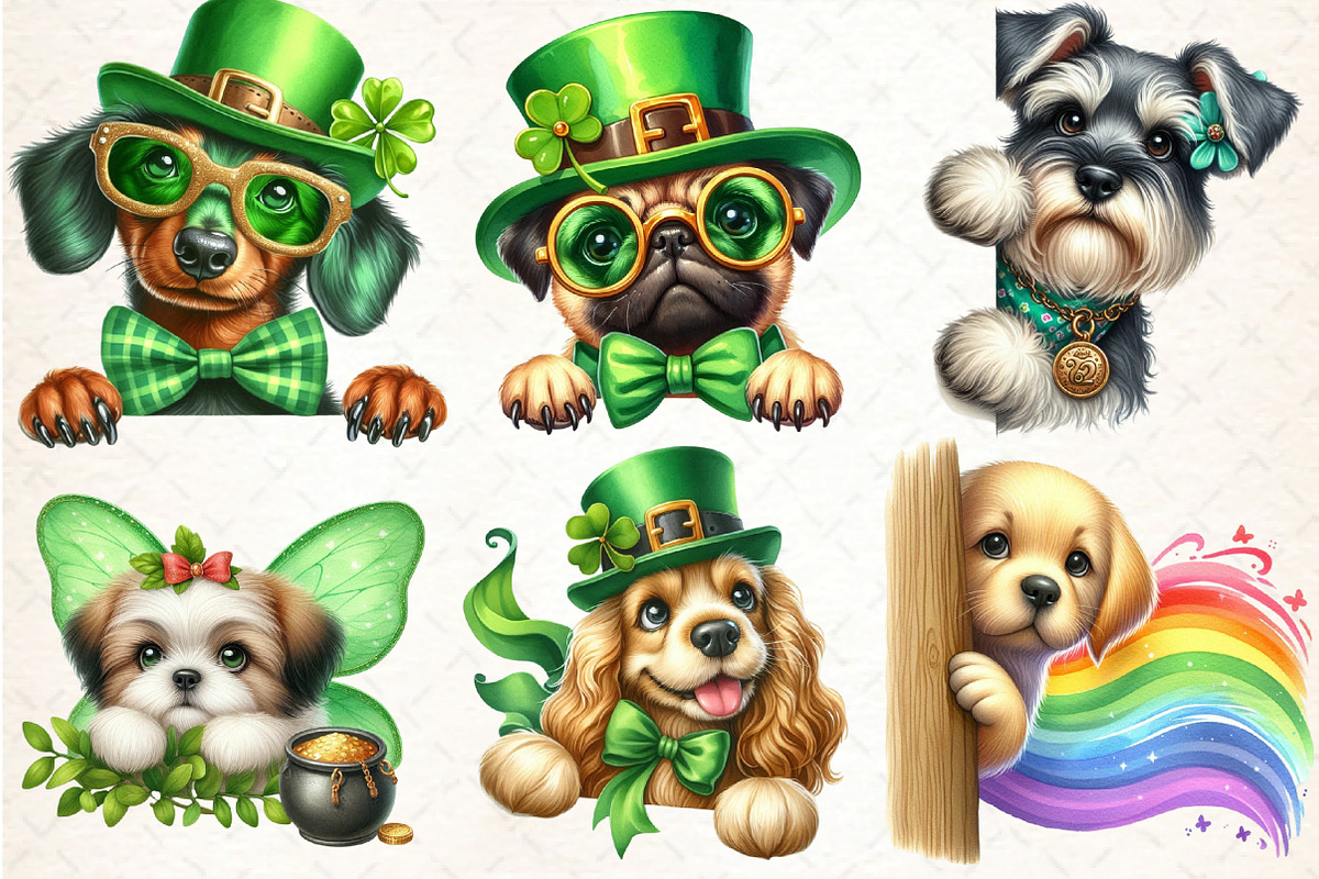 St Patrick’s Day Peeking Dogs Bundle, an Illustration by DreamCafeArt (Photo 3 of 4)
