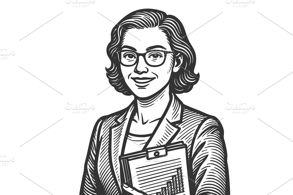 female economist with charts, a Person Illustration by AlexArt