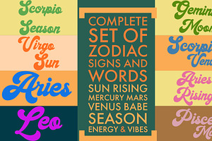 Retro Zodiac Typography Stamps