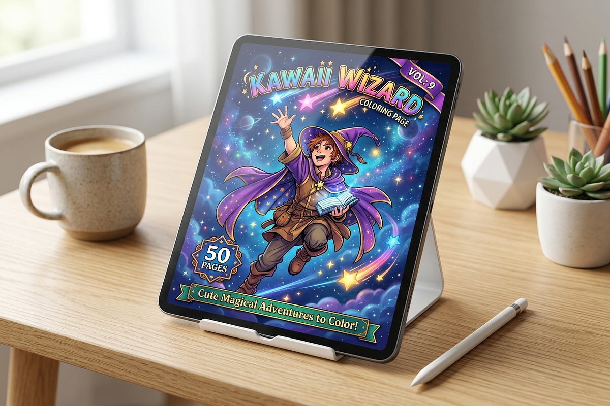 Cute Wizard Coloring Book Page Vol9, a Seasonal Illustration by ikarifq shop (Photo 3 of 5)