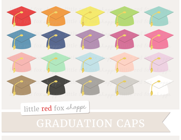 Graduation Cap Clipart, an Education Illustration by Little Red Fox Shoppe