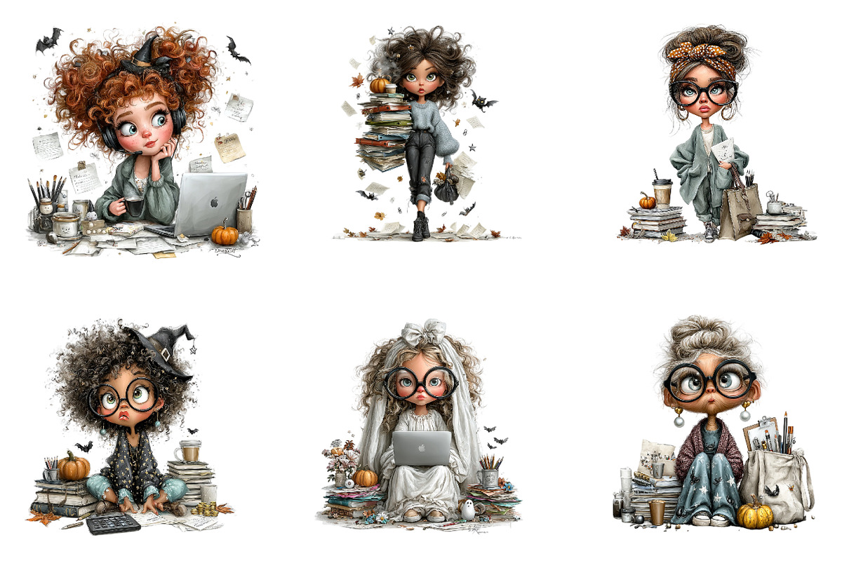 Halloween Office Girl Clipart Bundle, a Seasonal Illustration by CreationArt (Photo 7 of 7)