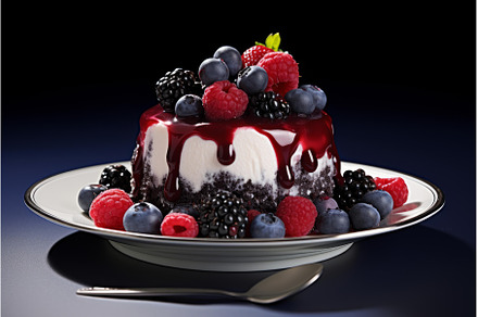 Sweet Pudding berries. Generate Ai, a Food & Drink Photo by Ylivdesign
