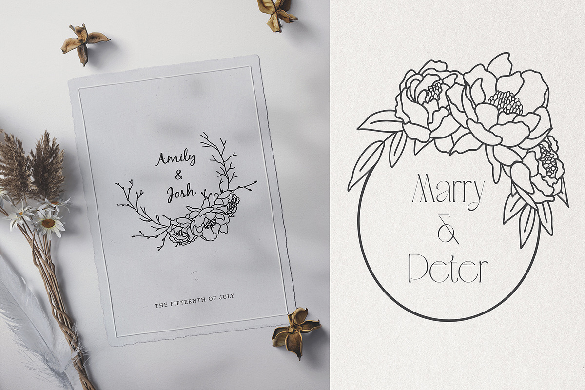 WILDFLOWER LINE-ART WREATHS, an Object Illustration by Kate Art (Photo 10 of 13)