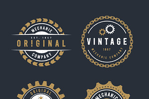 Retro Gear Badges Set, an Object Graphic by Black White Mouse Design