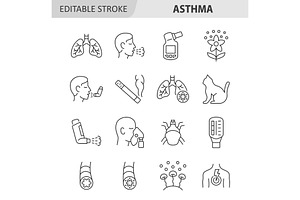 Asthma line icon set, an Outline Icon by ElineDesign