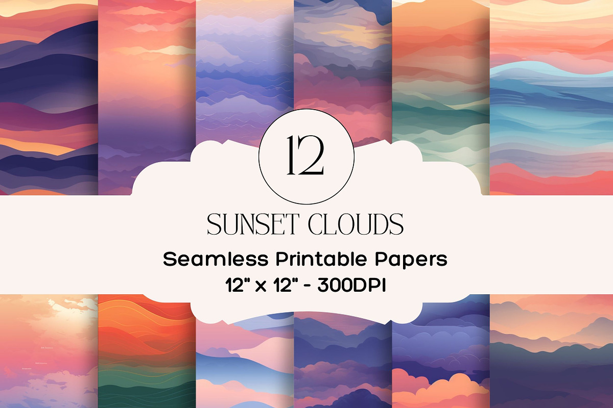 Sunset Clouds Digital Paper Pack, a Background Graphic by Rivermill ...