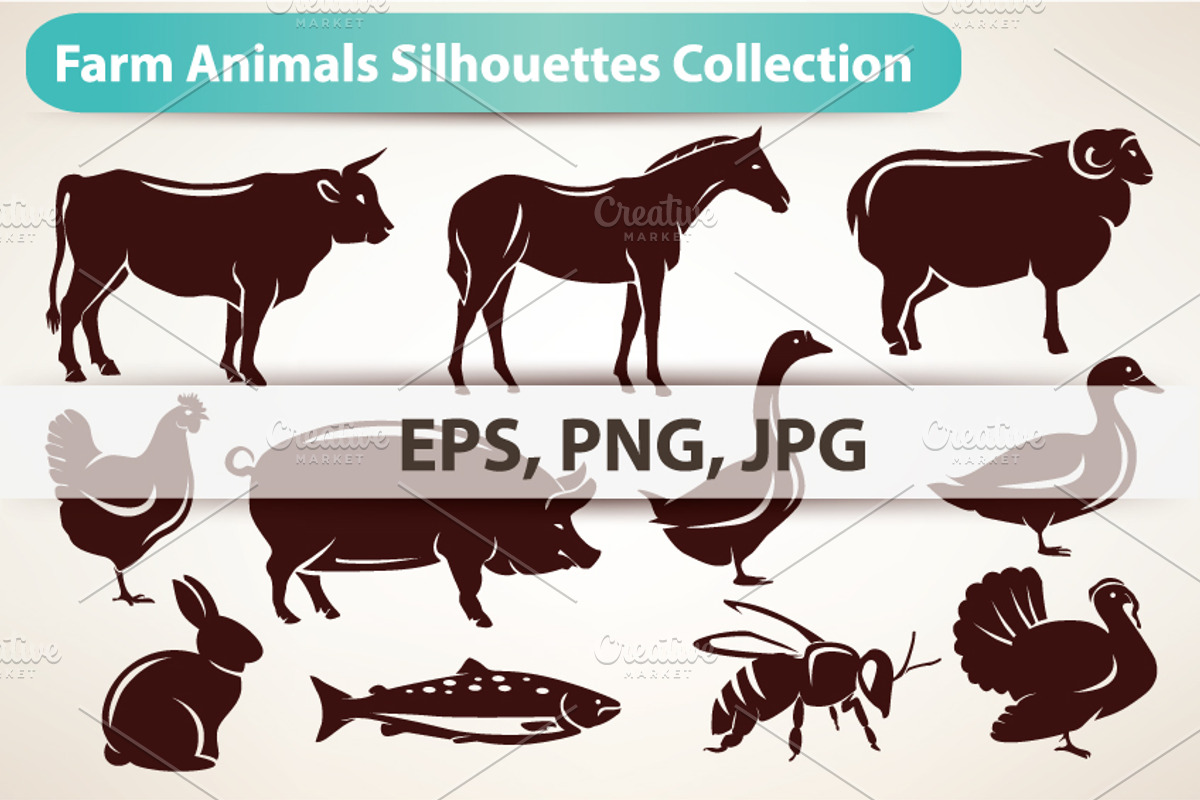 Farm Animals Silhouettes Collection., an Animal Illustration by Janna Millionnaya