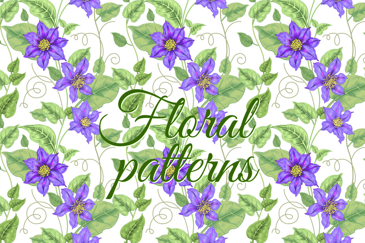 Floral patterns with clematis., a Pattern Graphic by MarinaVorontsova (Photo 5 of 8)