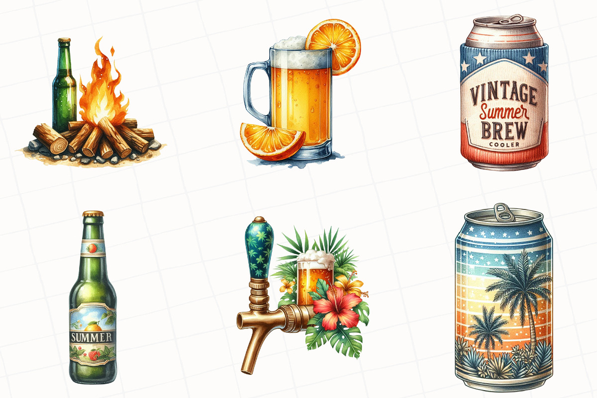 Vintage Summer Beer Clipart, an Illustration by OK Design (Photo 2 of 5)