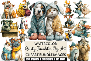 Watercolor Quirky Friendship Clipart, an Illustration by Craft Nest