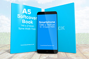 Smartphone With A5 Book Combo Mockup, an iPhone Mockup by Cover Actions Premium (Thumbnail 1 of 3)