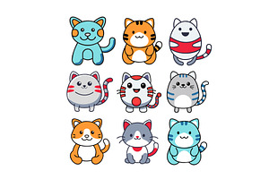 Cute cartoon kittens character set, an Animal Illustration by AlexZeL