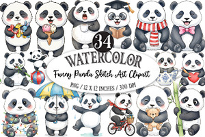Funny Panda Sketch Art Clipart, an Illustration by Designking