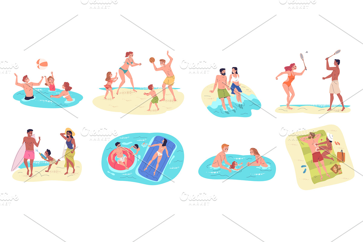 Family beach activities. People, an Object Illustration by Stock-Smart-Start
