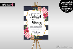 Unplugged Ceremony Sign Tempalte, a Stationery Template by Blush Roses Print