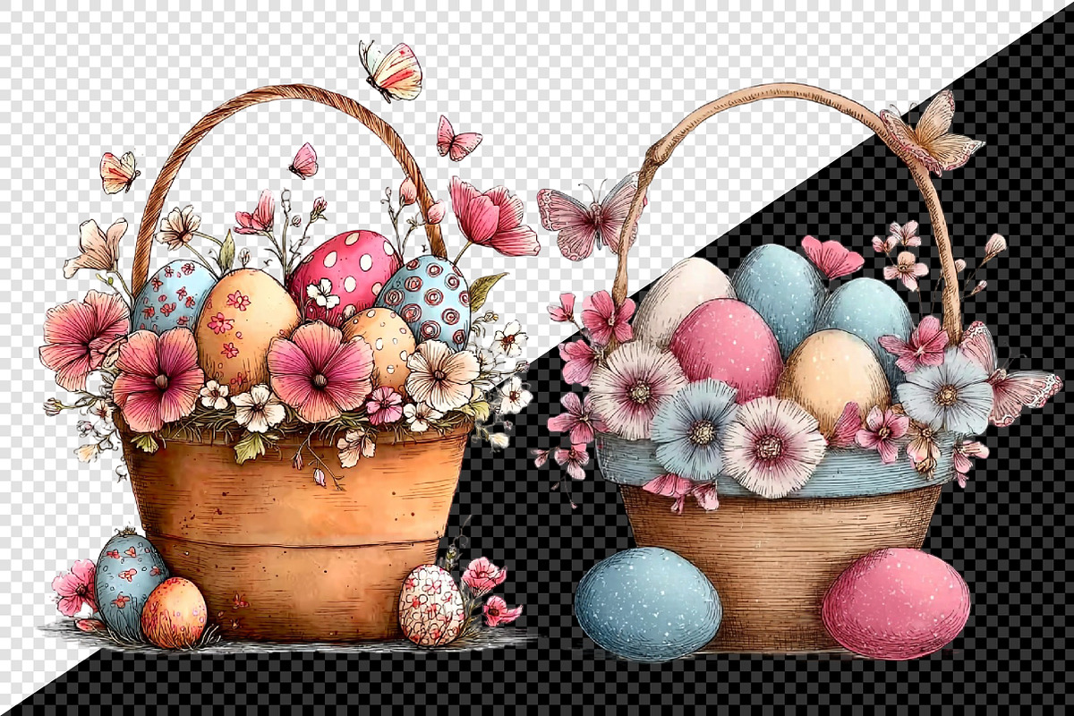 Whimsical Easter Basket Clipart, an Illustration by Creative Art (Photo 3 of 8)