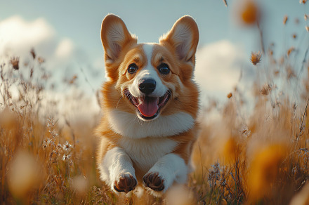 Portrait of a cute corgi dog having fun in a green meadow, an Animal Photo by AlyaAnd