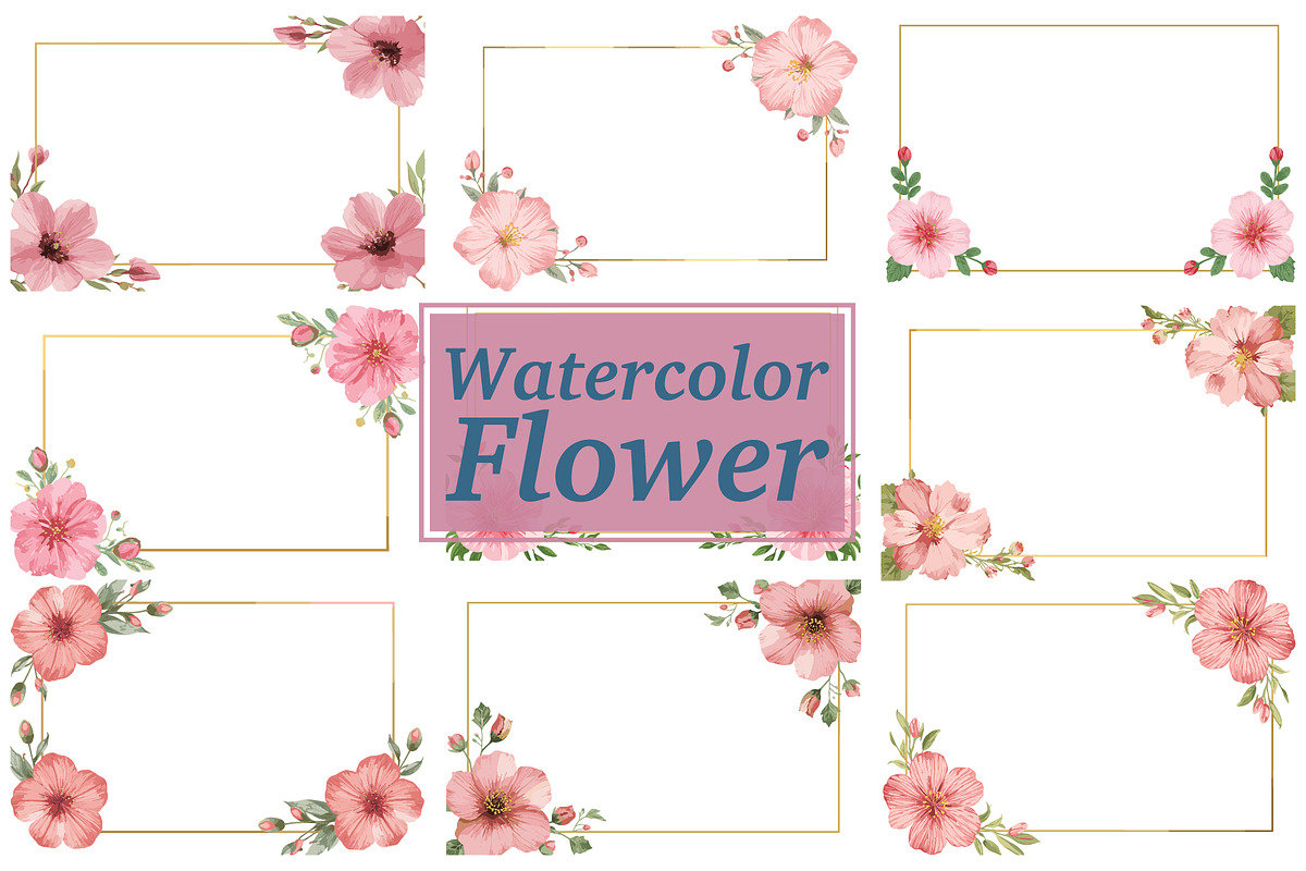 Pink Floral Watercolor Frames, an Illustration by Amazin_art (Photo 1 of 11)