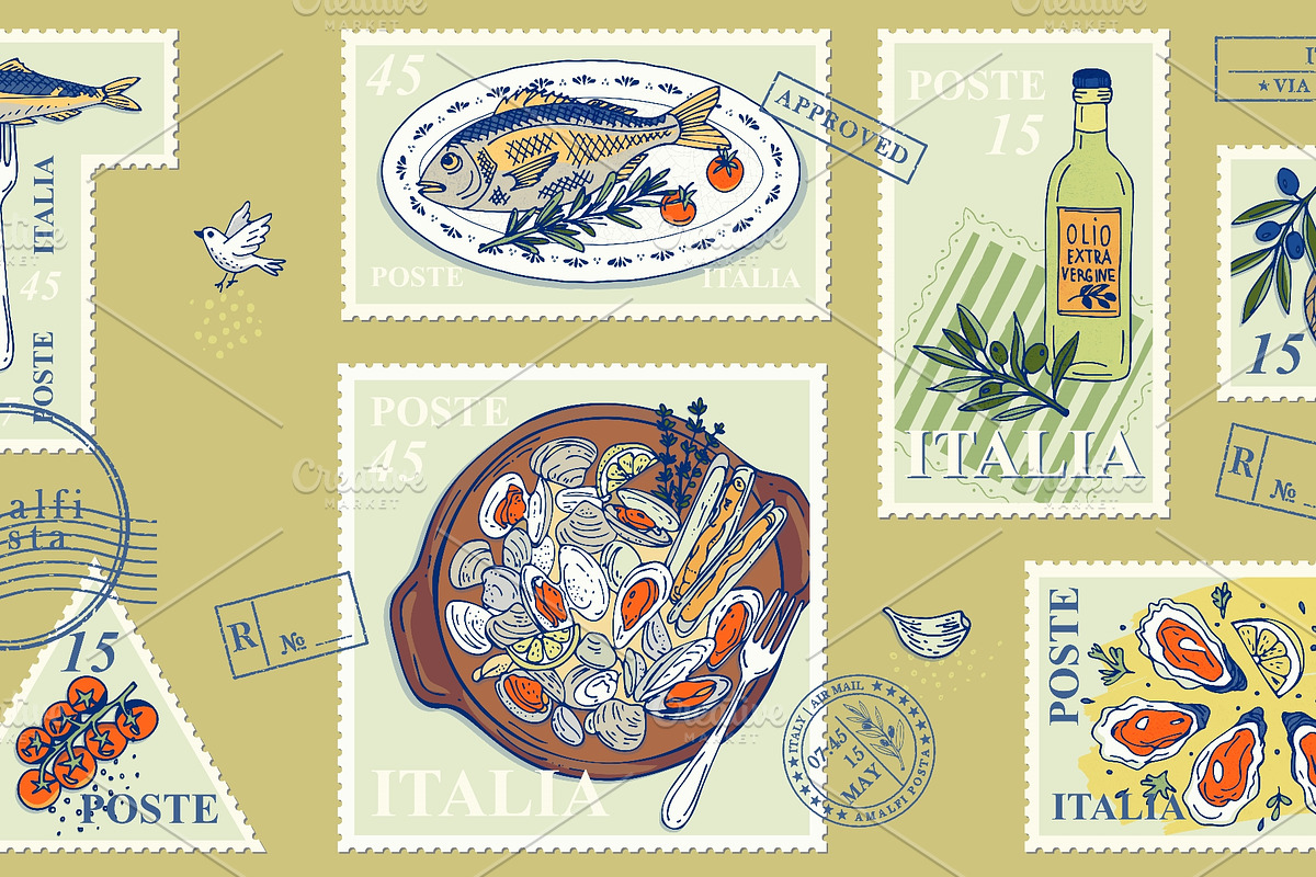 Italian seafood postage stamp, an Object Illustration by Zimages (Photo 2 of 3)