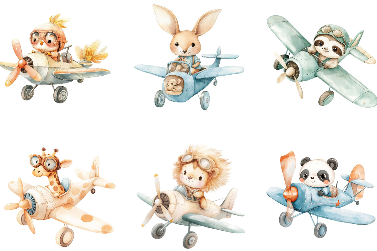 Animal Airplane Clipart PNG, a Seasonal Illustration by Designking (Photo 3 of 4)