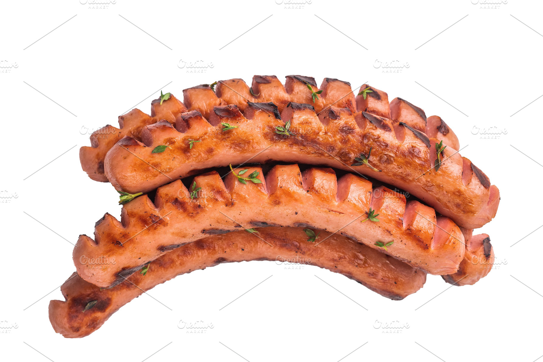 Delicious fried grilled meat sausage, ready to eat. Isolated on, a Food & Drink Photo by composter-box@mail.ru